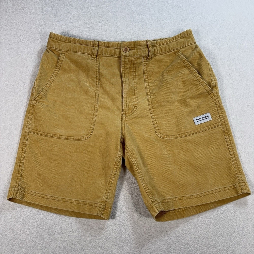 Banks Journal 7.5" Corduroy Shorts Men's 30 Mustard Yellow Pockets Stretch‎